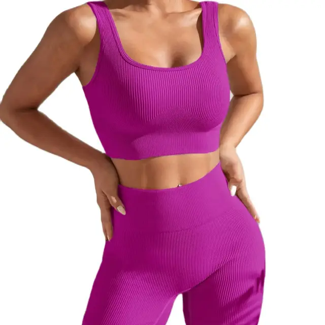 New Arrival Fashion Seamless  Exercise Body-Tight Quick Dry Moisture Absorption High Waist Hip Yoga Fitness Set for Women