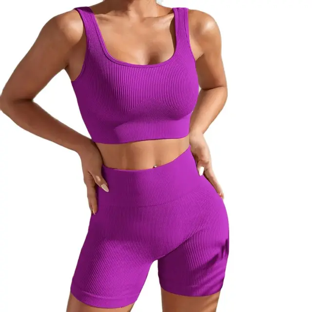 New Arrival Fashion Seamless  Exercise Body-Tight Quick Dry Moisture Absorption High Waist Hip Yoga Fitness Set for Women