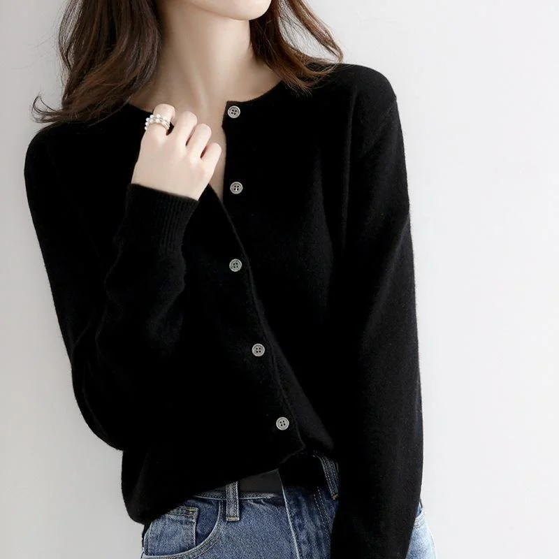 15 Colors  Autumn and Winter new wool Cardigan Women's Round Neck Sweater Versatile Knitting Coat Solid