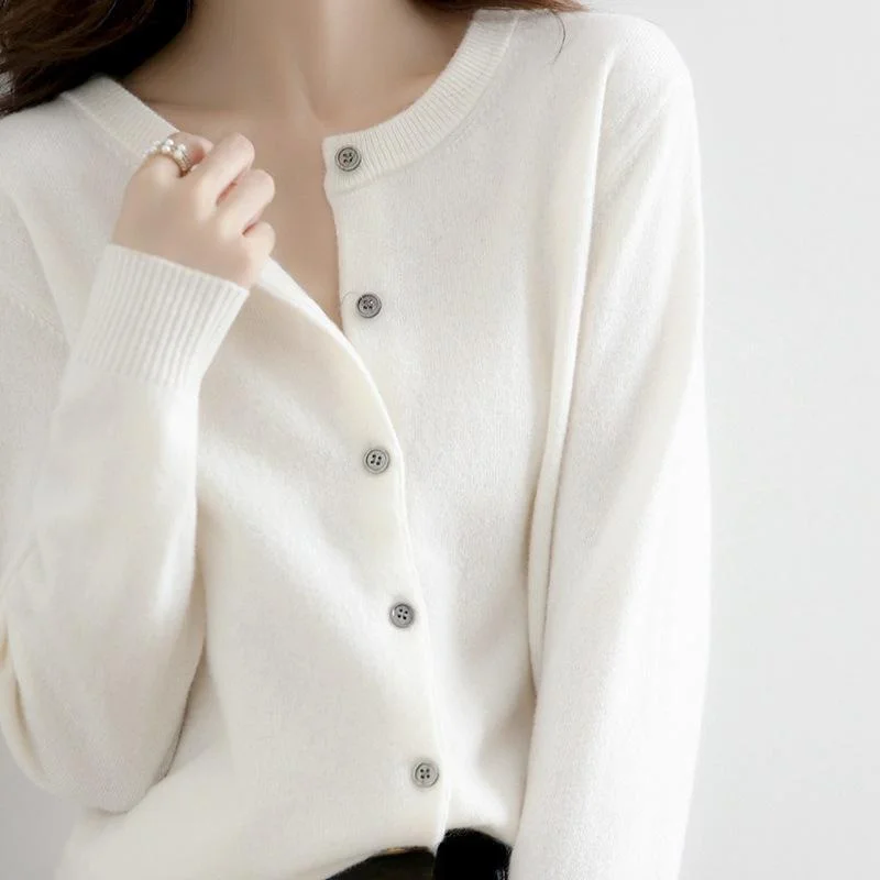 15 Colors  Autumn and Winter new wool Cardigan Women's Round Neck Sweater Versatile Knitting Coat Solid