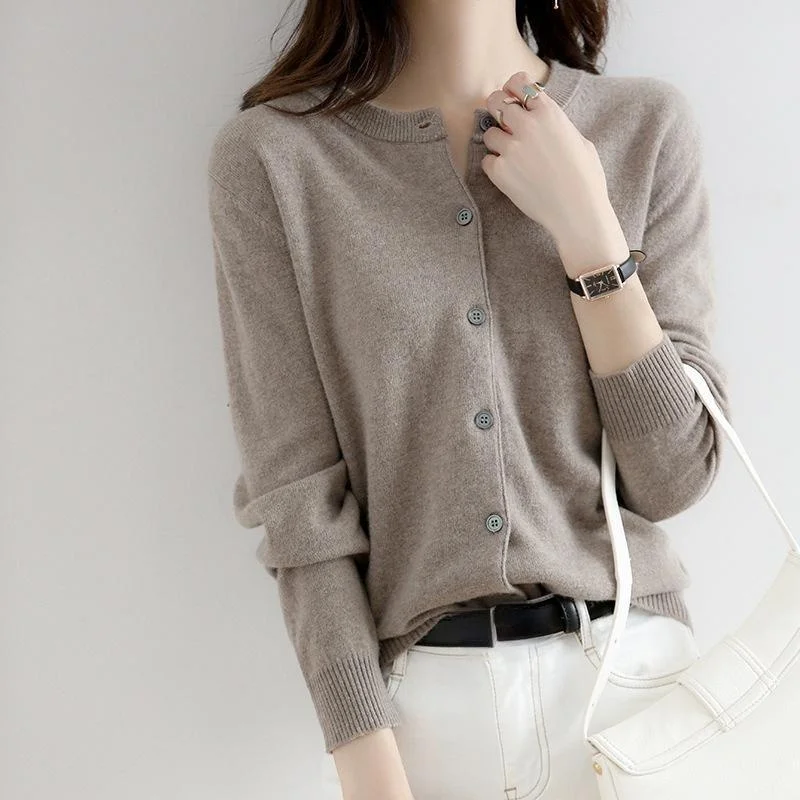 15 Colors  Autumn and Winter new wool Cardigan Women's Round Neck Sweater Versatile Knitting Coat Solid