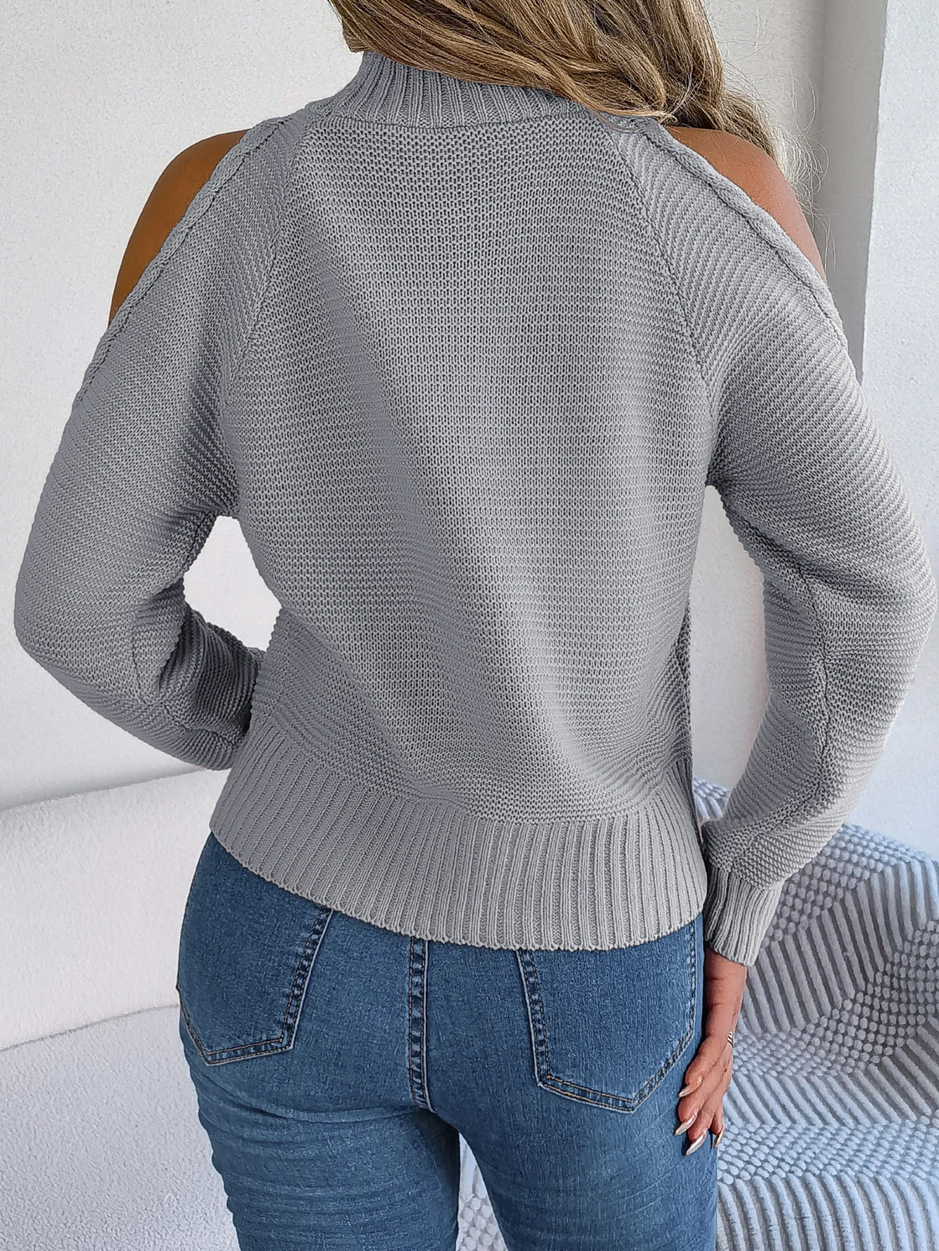 Off The Shoulder Turtleneck Sweaters For Women Casual Hollow Out Long Sleeve Knitted Pullovers 2023 Autumn Winter