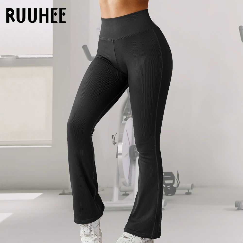 RUUHEE Seamless Ribbed Leggings Women Flared Leggings For Fitness Butt Lifting Leggings Push Up High Waisted Womens Yoga Pant