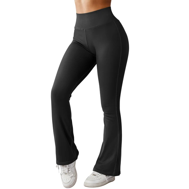 RUUHEE Seamless Ribbed Leggings Women Flared Leggings For Fitness Butt Lifting Leggings Push Up High Waisted Womens Yoga Pant