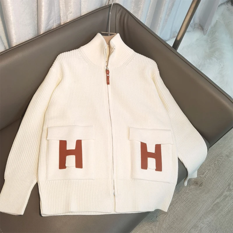 H Letter Zipper Cardigan Women Knit Sweater Thick Coat Tops High Quality  Autumn Winter Fashion Female Clothing Pullover