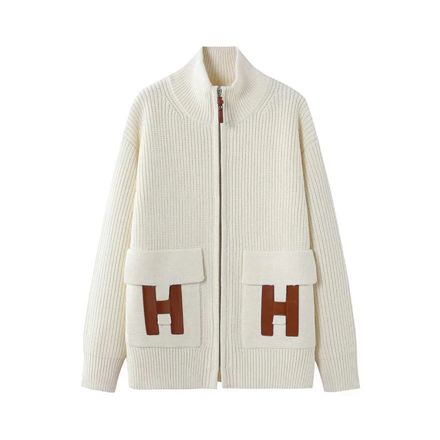 H Letter Zipper Cardigan Women Knit Sweater Thick Coat Tops High Quality  Autumn Winter Fashion Female Clothing Pullover