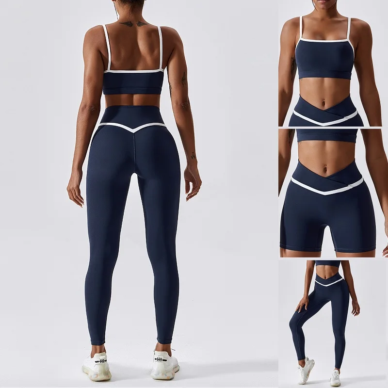 Solid Color Stitching Seamless Women Gym Fitness Set Bra Top Tight Sports Bra +high Waist Leggings +yoga Short Can Matched Suit