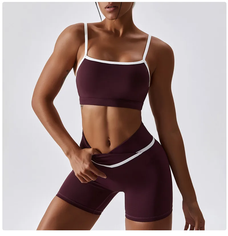 Solid Color Stitching Seamless Women Gym Fitness Set Bra Top Tight Sports Bra +high Waist Leggings +yoga Short Can Matched Suit