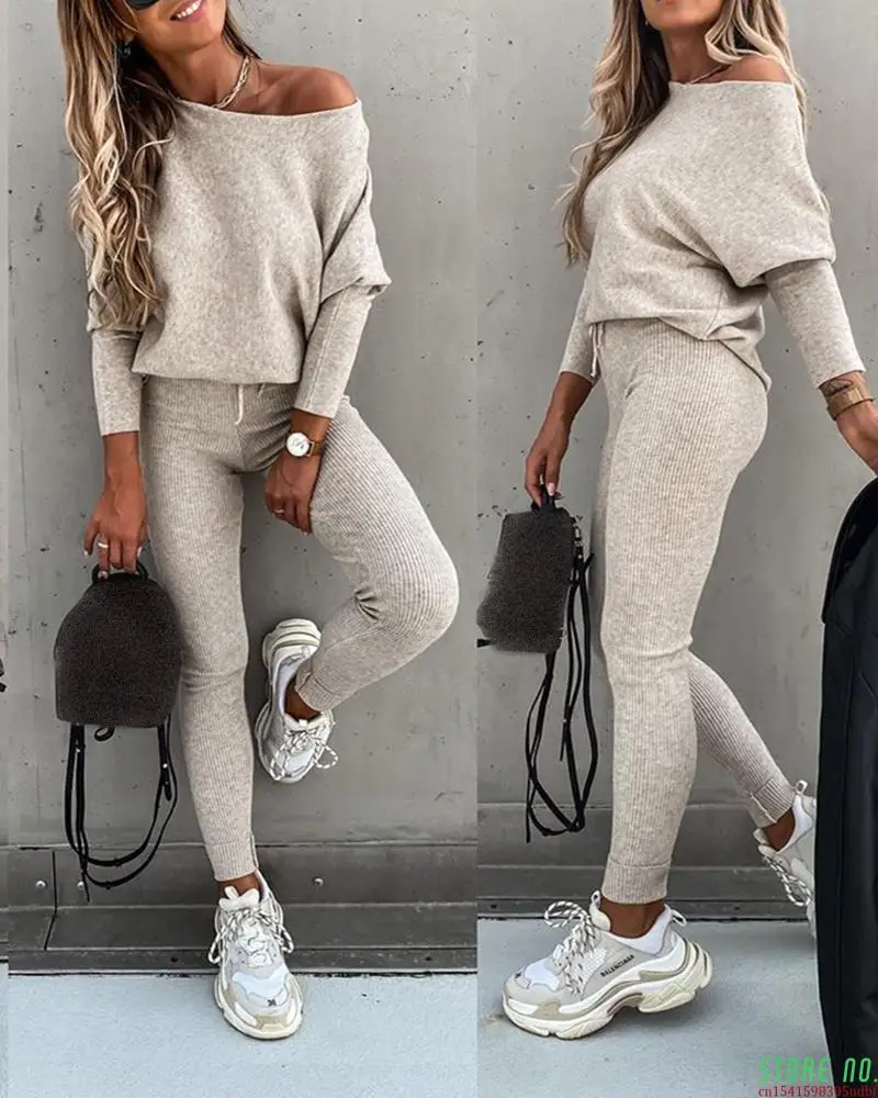 Fashion Tracksuit 2 Piece Set Autumn Winter Pullover Top + Long Pants Sports Suit Female Sweatshirt Sportswear Suit For Woman