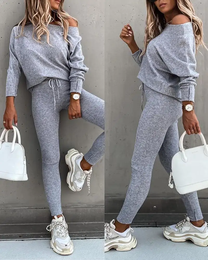 Fashion Tracksuit 2 Piece Set Autumn Winter Pullover Top + Long Pants Sports Suit Female Sweatshirt Sportswear Suit For Woman