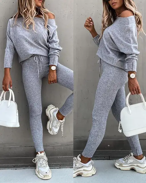 Fashion Tracksuit 2 Piece Set Autumn Winter Pullover Top + Long Pants Sports Suit Female Sweatshirt Sportswear Suit For Woman