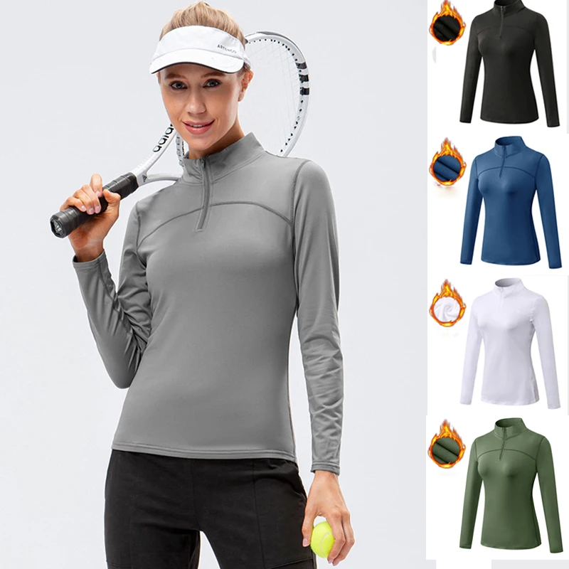 Yoga Tops Women Autumn Winter Long Sleeve Running Sports top Zipper collar Fitness Outdoor Hiking Bike Sport Shirt Plus velvet