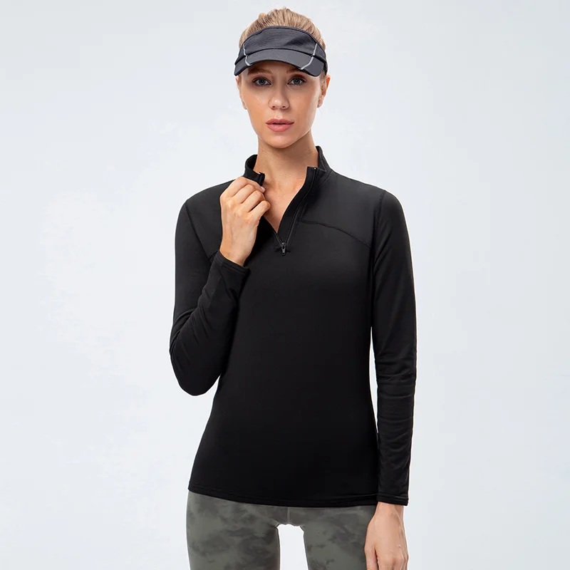 Yoga Tops Women Autumn Winter Long Sleeve Running Sports top Zipper collar Fitness Outdoor Hiking Bike Sport Shirt Plus velvet