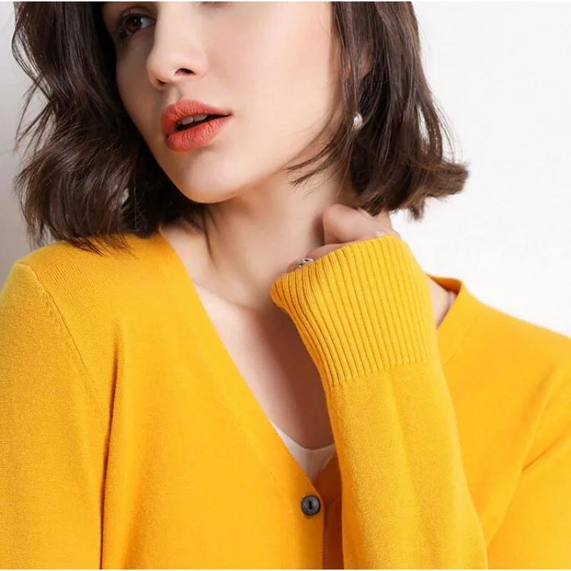Women Cardigans Sweater V-neck Spring Autumn Knitted Cashmere Cardigans Solid Single Breasted Womens Sweaters 2023