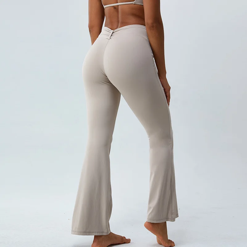 Nude Slim Flare Yoga Pants Women's Casual Wide Leg Pants High Waist and Hip Lift Sports Push Up Fitness Pants