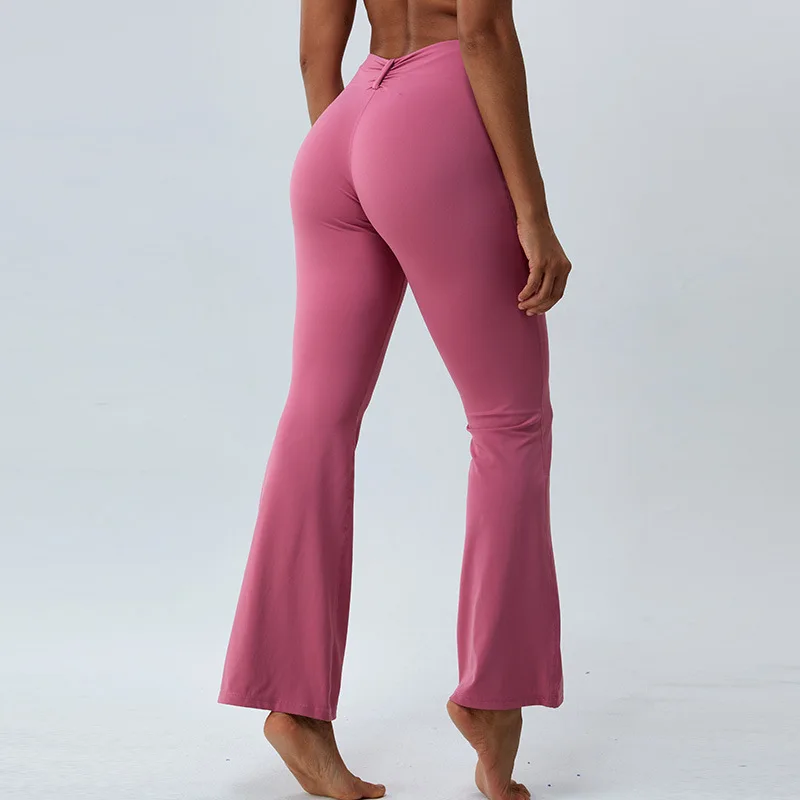 Nude Slim Flare Yoga Pants Women's Casual Wide Leg Pants High Waist and Hip Lift Sports Push Up Fitness Pants