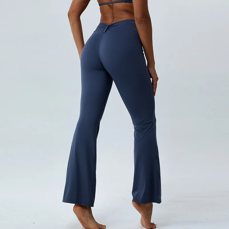 Nude Slim Flare Yoga Pants Women's Casual Wide Leg Pants High Waist and Hip Lift Sports Push Up Fitness Pants