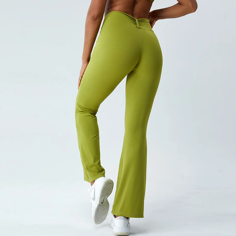 Nude Slim Flare Yoga Pants Women's Casual Wide Leg Pants High Waist and Hip Lift Sports Push Up Fitness Pants