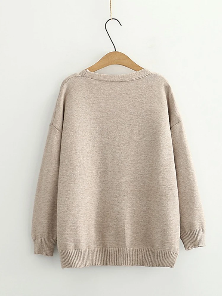 Women Cardigans Cartoon Cat Embroidery Casual Knitted Sweater 2023 Winter Long Sleeve V-neck Multicolor Button Preppy Style Top