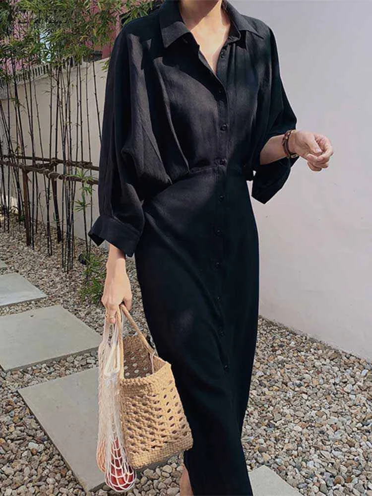 Fashion OL Dress Summer Women Lapel Neck Long Sleeve Shirtdress Femme Elegant Party Vestidos Casual Office Work Sundress