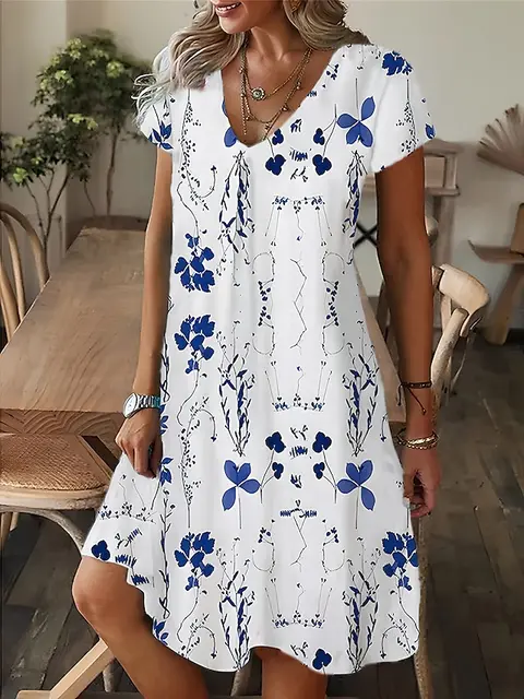 Women's Casual Loose Fitting Short Sleeved Dress