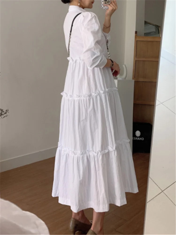 REALEFT Autumn White Oversize Women's Shirts Dresses Long Sleeve Straight Korean Casual Loose A-Line Dress Female