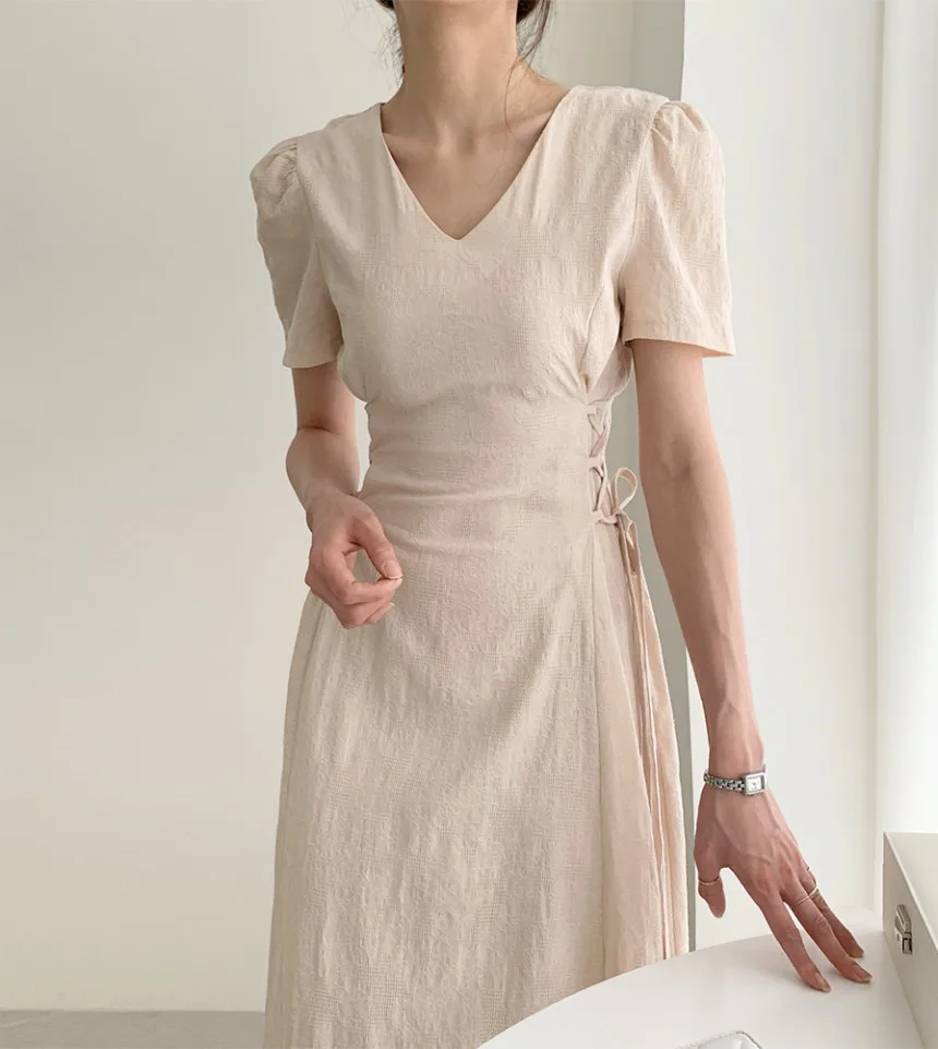 Cotton Linen Dress Long New Hot Sales Woman Short Sleeve Solid Retro Vintage Long Dresses
