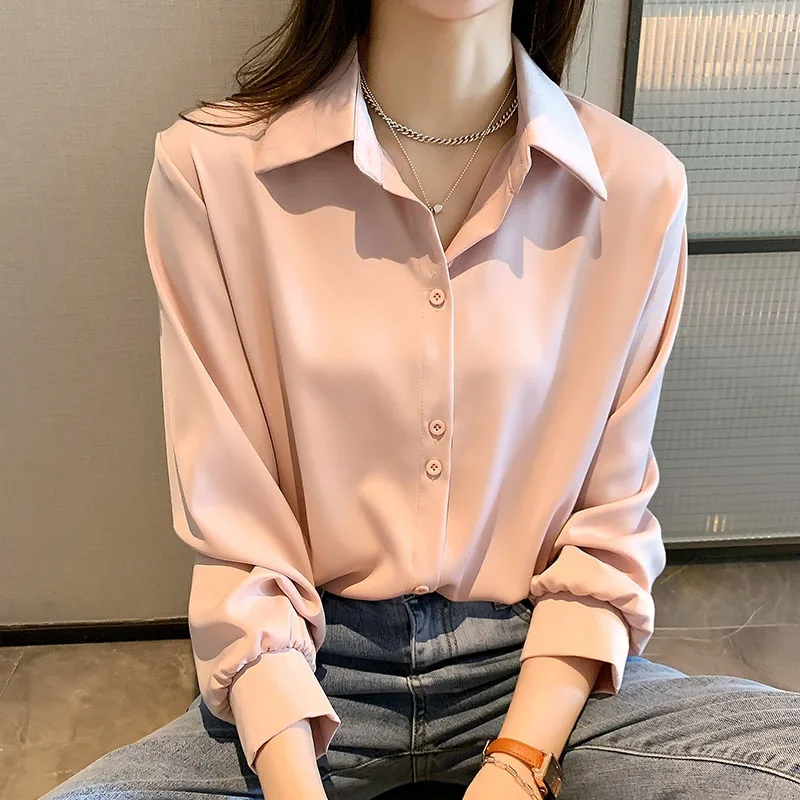 Women's Long-sleeved Shirt Spring Fashion Solid Color Temperament Single-breasted Blouse Office Lady Wear Female Clothing