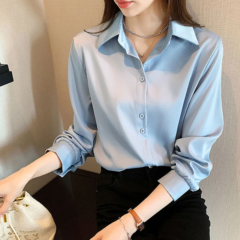 Women's Long-sleeved Shirt Spring Fashion Solid Color Temperament Single-breasted Blouse Office Lady Wear Female Clothing