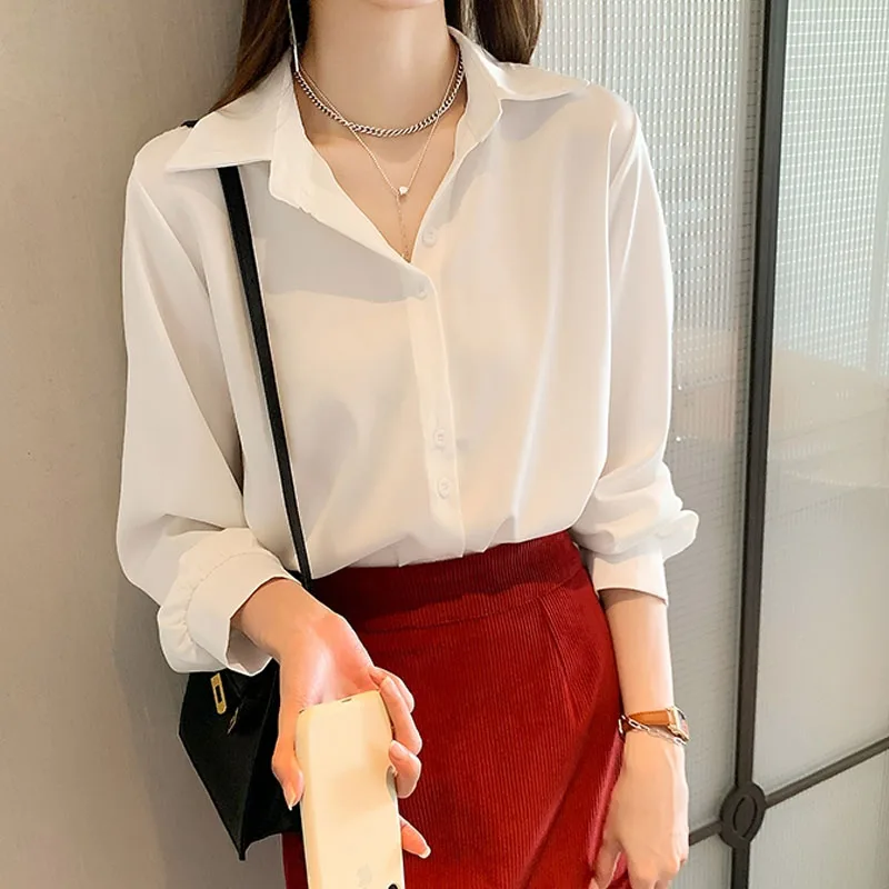 Women's Long-sleeved Shirt Spring Fashion Solid Color Temperament Single-breasted Blouse Office Lady Wear Female Clothing