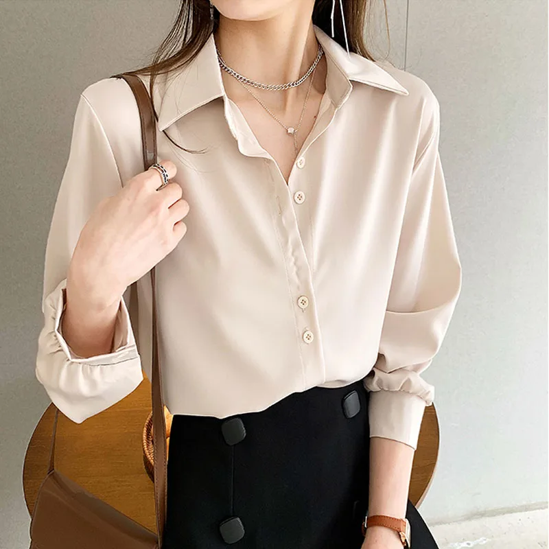 Women's Long-sleeved Shirt Spring Fashion Solid Color Temperament Single-breasted Blouse Office Lady Wear Female Clothing