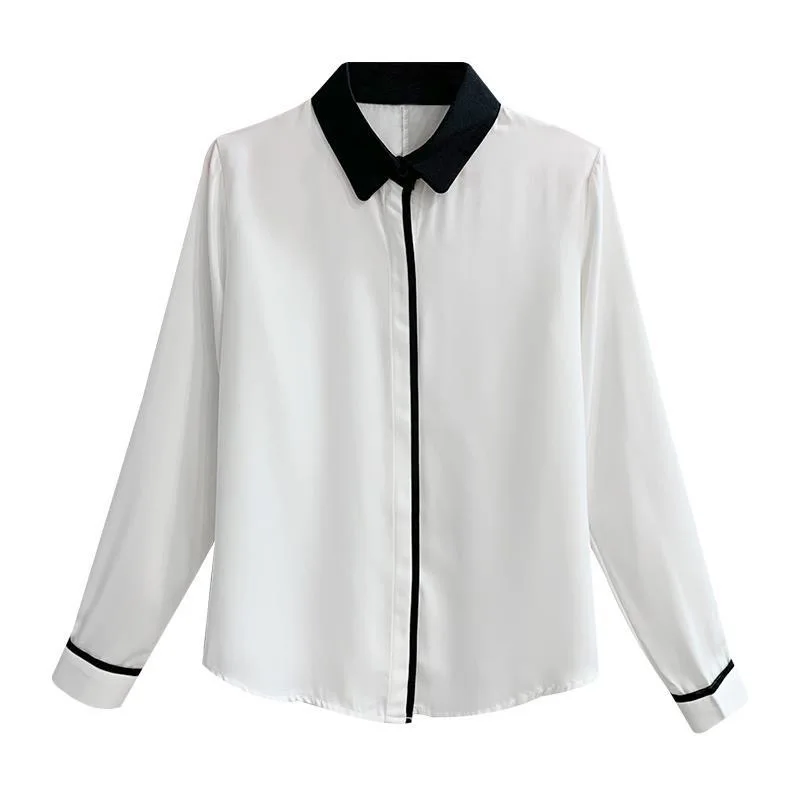 Women Spring Summer Style OL Blouses Shirts Lady Office Work Wear Long Sleeve Turn-down Collar Patchwork Blouses Tops DF4981