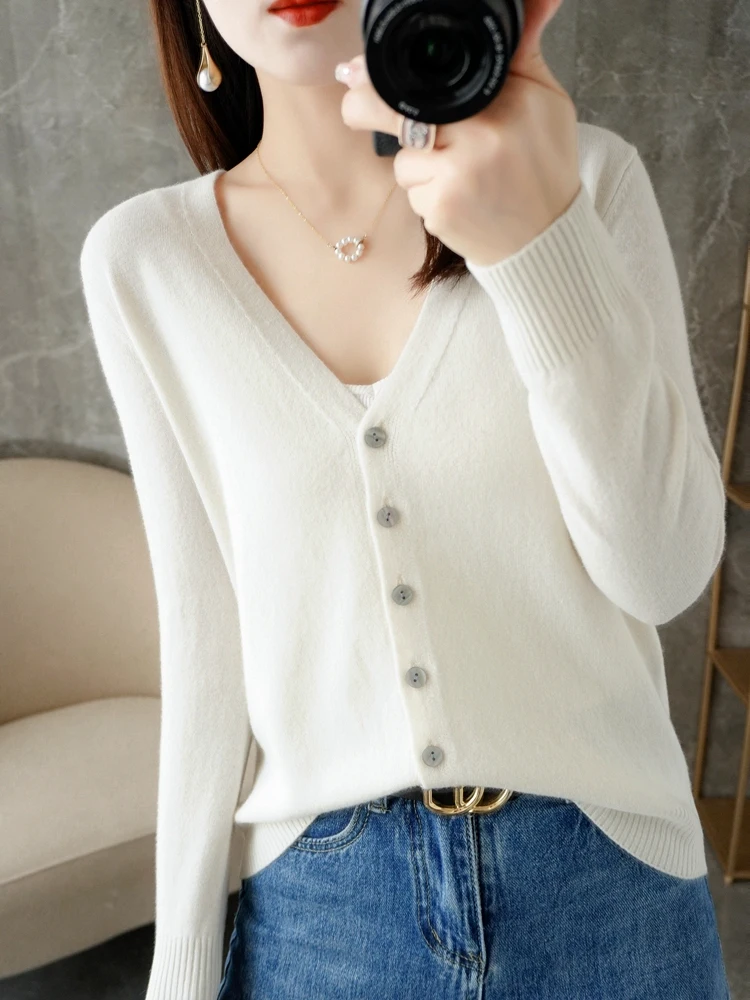 Special Offer Spring, Summer And Autumn V-Neck Long-Sleeved Knitted Cardigan Women's Loose Fine Imitation Wool Thin Outerwear