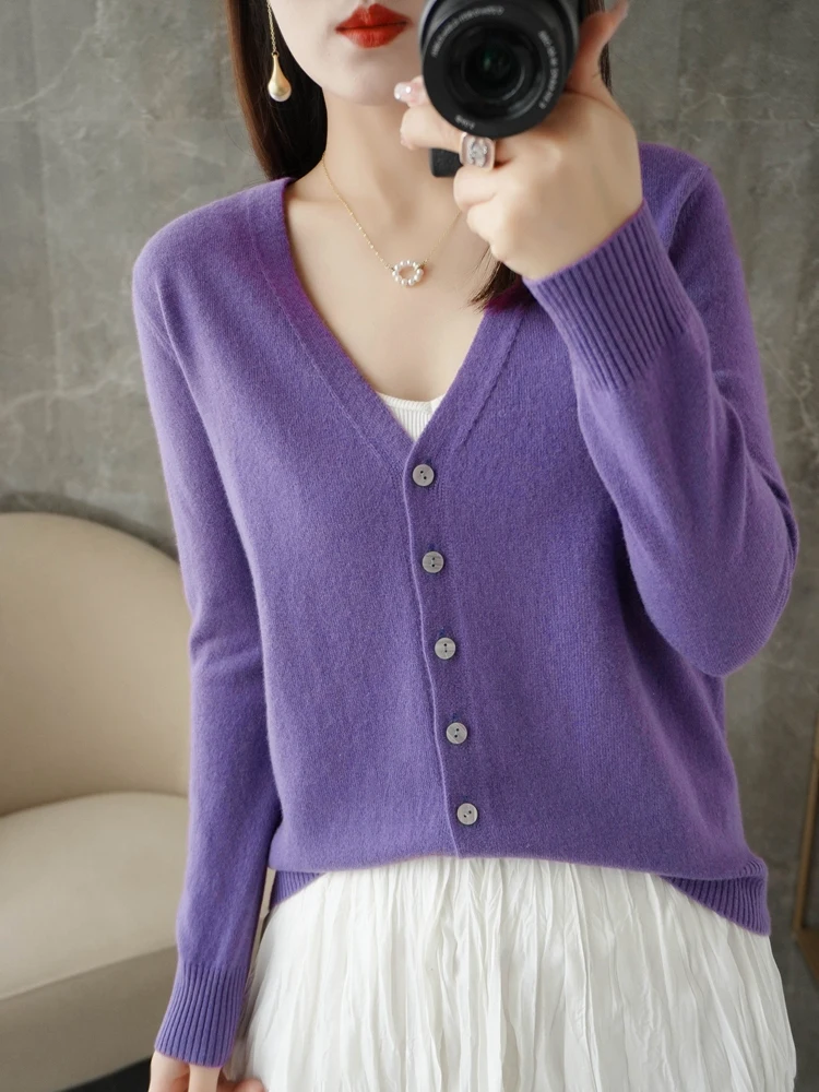 Special Offer Spring, Summer And Autumn V-Neck Long-Sleeved Knitted Cardigan Women's Loose Fine Imitation Wool Thin Outerwear