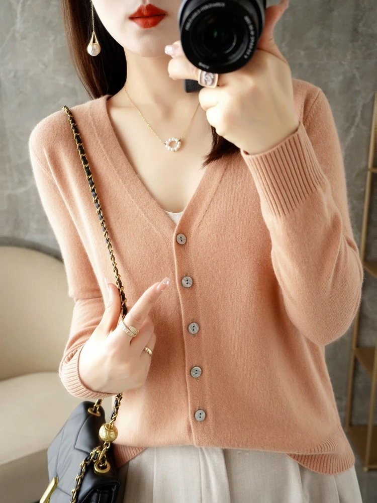 Special Offer Spring, Summer And Autumn V-Neck Long-Sleeved Knitted Cardigan Women's Loose Fine Imitation Wool Thin Outerwear