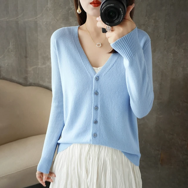 Special Offer Spring, Summer And Autumn V-Neck Long-Sleeved Knitted Cardigan Women's Loose Fine Imitation Wool Thin Outerwear