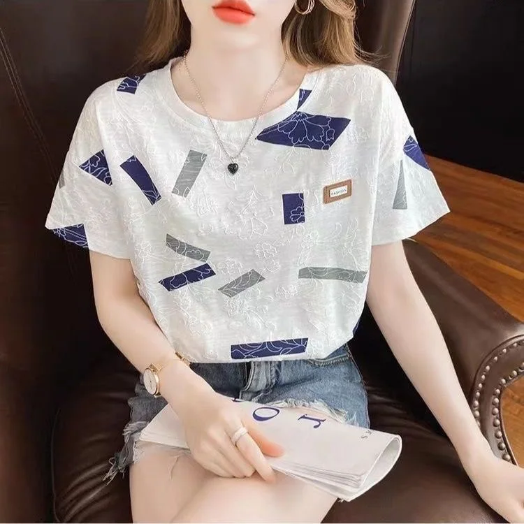 Women Summer Style Blouses Tops Lady Casual Short Sleeve O-Neck Flower Printed Blusas Tops SP1512