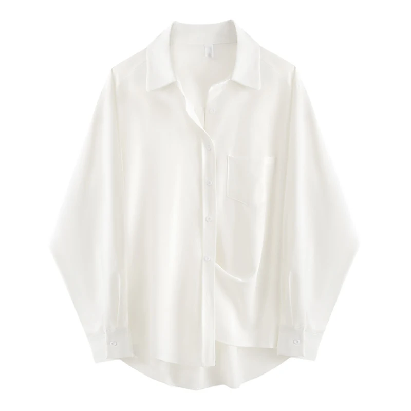 Spring Minimalist Chic Oversize Women's White Basic Shirt Long Sleeve Button Up Loose Woman Tunic Blouse Clothing