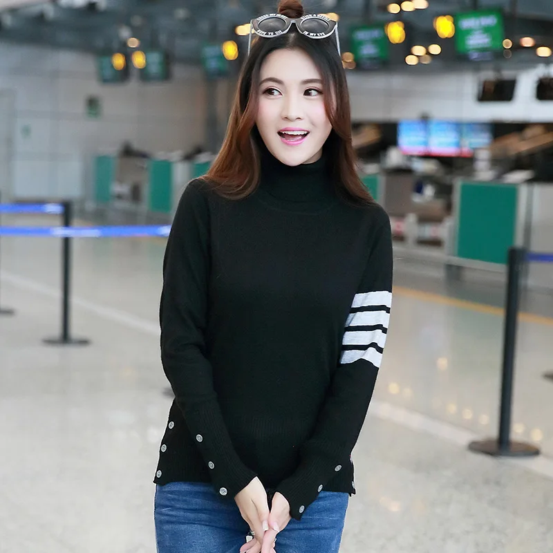 Hot Sale Long Sleeve Spring Autumn Lover Couple Wool Sweaters TB Style BrandNew Women Men Knitted Turtleneck Sweater Fashion Top