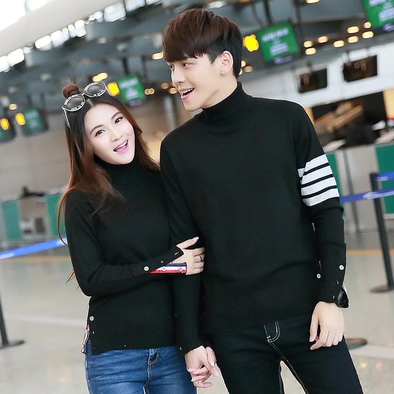Hot Sale Long Sleeve Spring Autumn Lover Couple Wool Sweaters TB Style BrandNew Women Men Knitted Turtleneck Sweater Fashion Top