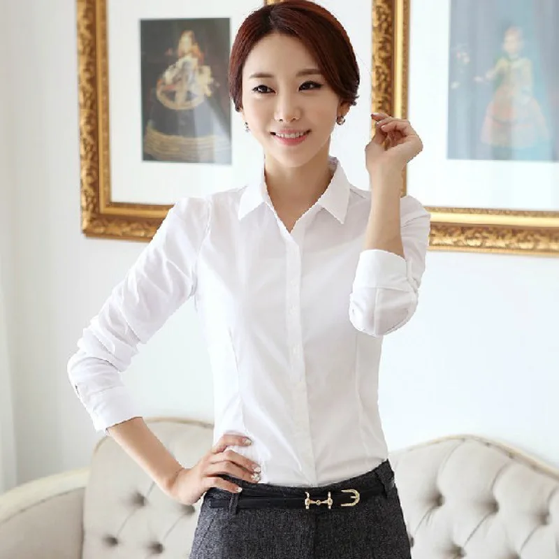 Korean Womens Tops White Blouses Casual Long Sleeve Ladies Shirts Black Blouses 2XL 1XL White Pink Shirt Ladies Tops