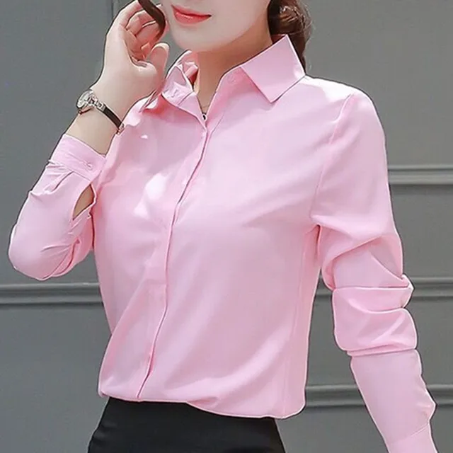 Korean Womens Tops White Blouses Casual Long Sleeve Ladies Shirts Black Blouses 2XL 1XL White Pink Shirt Ladies Tops