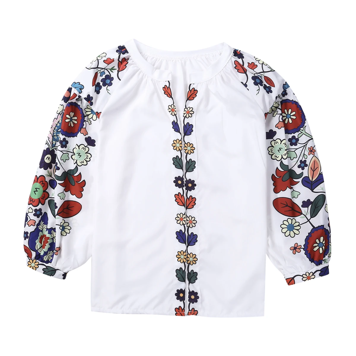 Women Autumn Clothes Long Sleeve Shirt Flower V-Neck Casual Loose Top Ladies Blouse Tee