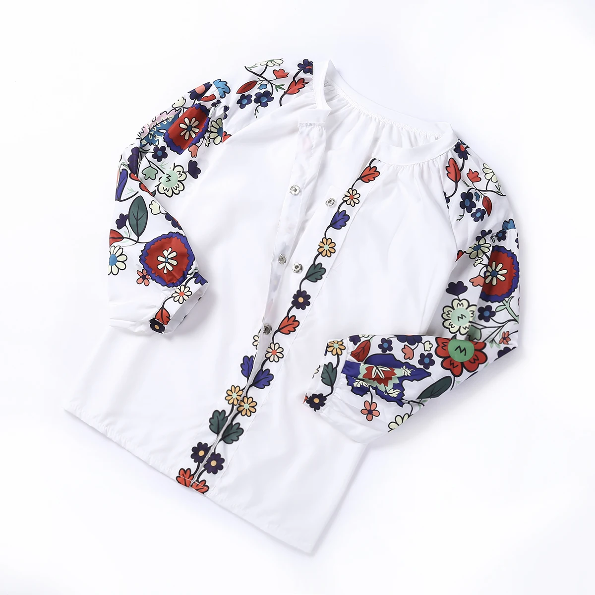 Women Autumn Clothes Long Sleeve Shirt Flower V-Neck Casual Loose Top Ladies Blouse Tee