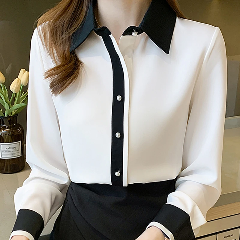 Blusas Mujer De Moda Turn Down Collar White Blouse Shirt Long Sleeve Chiffon Blouse Women Blouses Women Tops Shirts F320