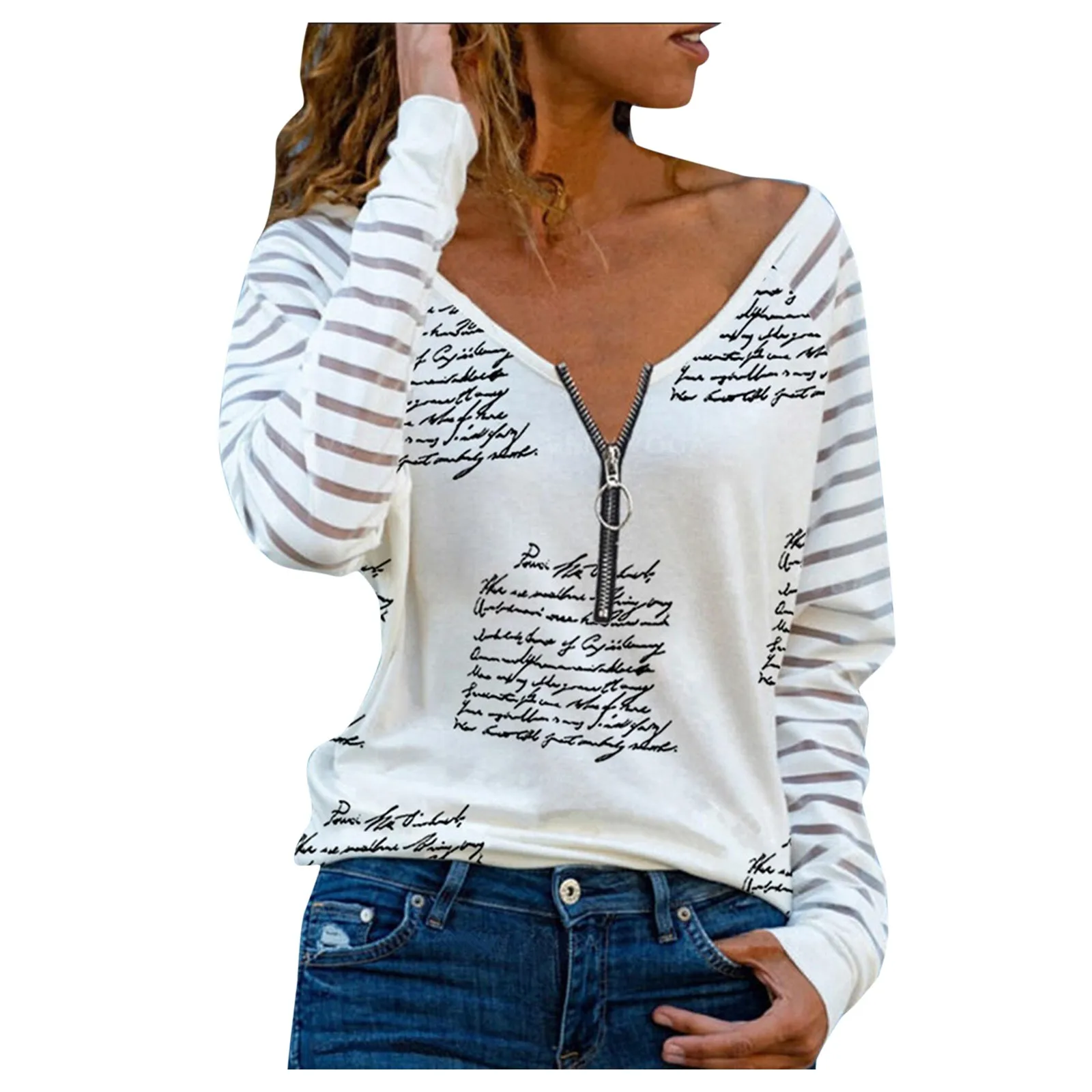 Women's Shirts Tees Long Sleeve Love Heart Print Fashion Zipper Blouse Top for Spring Sexy Casual Tops Female Clothes