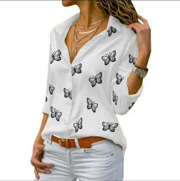 Women's Shirt Spring Autumn Butterfly Print Loose Lapel Blouses Women's Clothing  Blusas Y Camisas Femme Y2k Tops Shirts