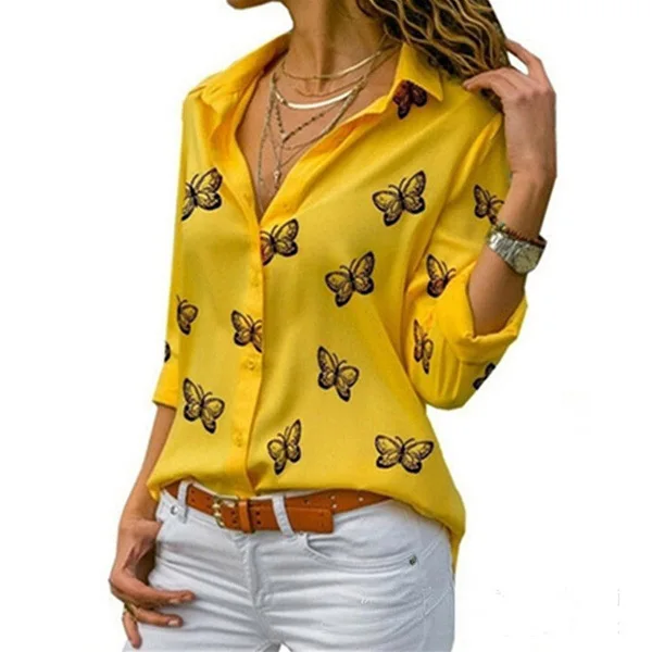 Women's Shirt Spring Autumn Butterfly Print Loose Lapel Blouses Women's Clothing  Blusas Y Camisas Femme Y2k Tops Shirts