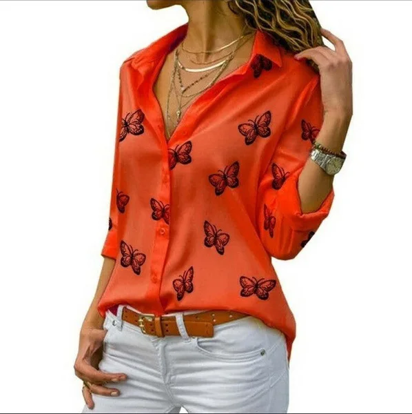 Women's Shirt Spring Autumn Butterfly Print Loose Lapel Blouses Women's Clothing  Blusas Y Camisas Femme Y2k Tops Shirts