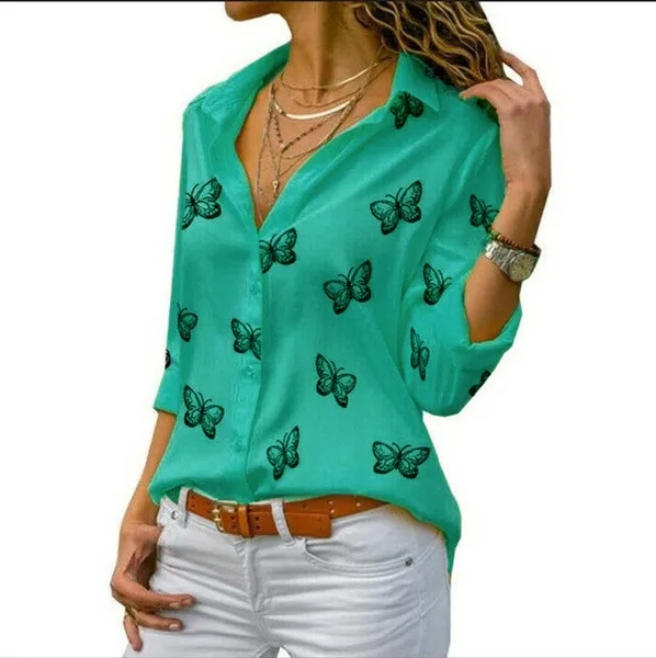 Women's Shirt Spring Autumn Butterfly Print Loose Lapel Blouses Women's Clothing  Blusas Y Camisas Femme Y2k Tops Shirts